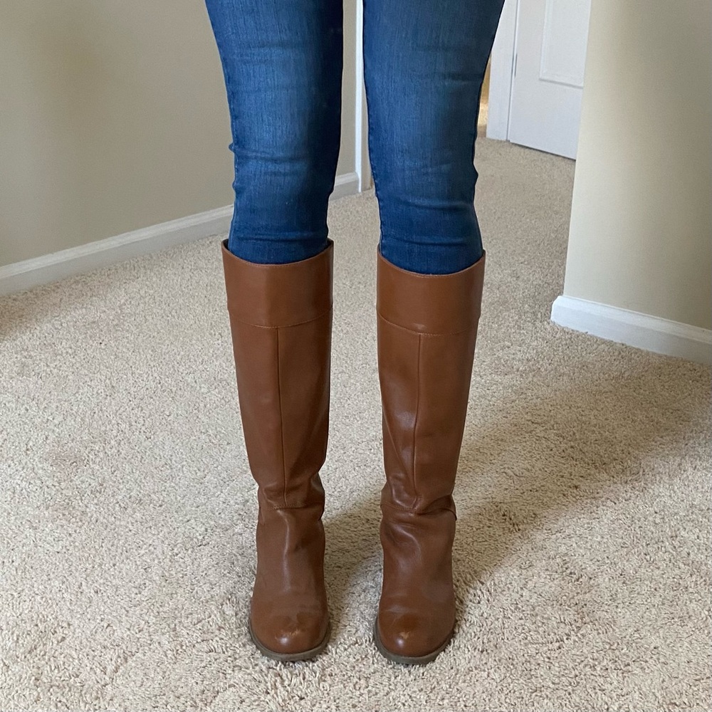 Nine West Tall Boots, Cognac Leather, Size 7.
